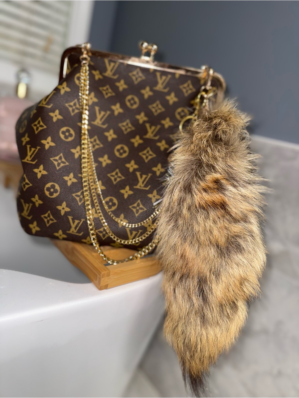 Gold Chain and Fur Charm
